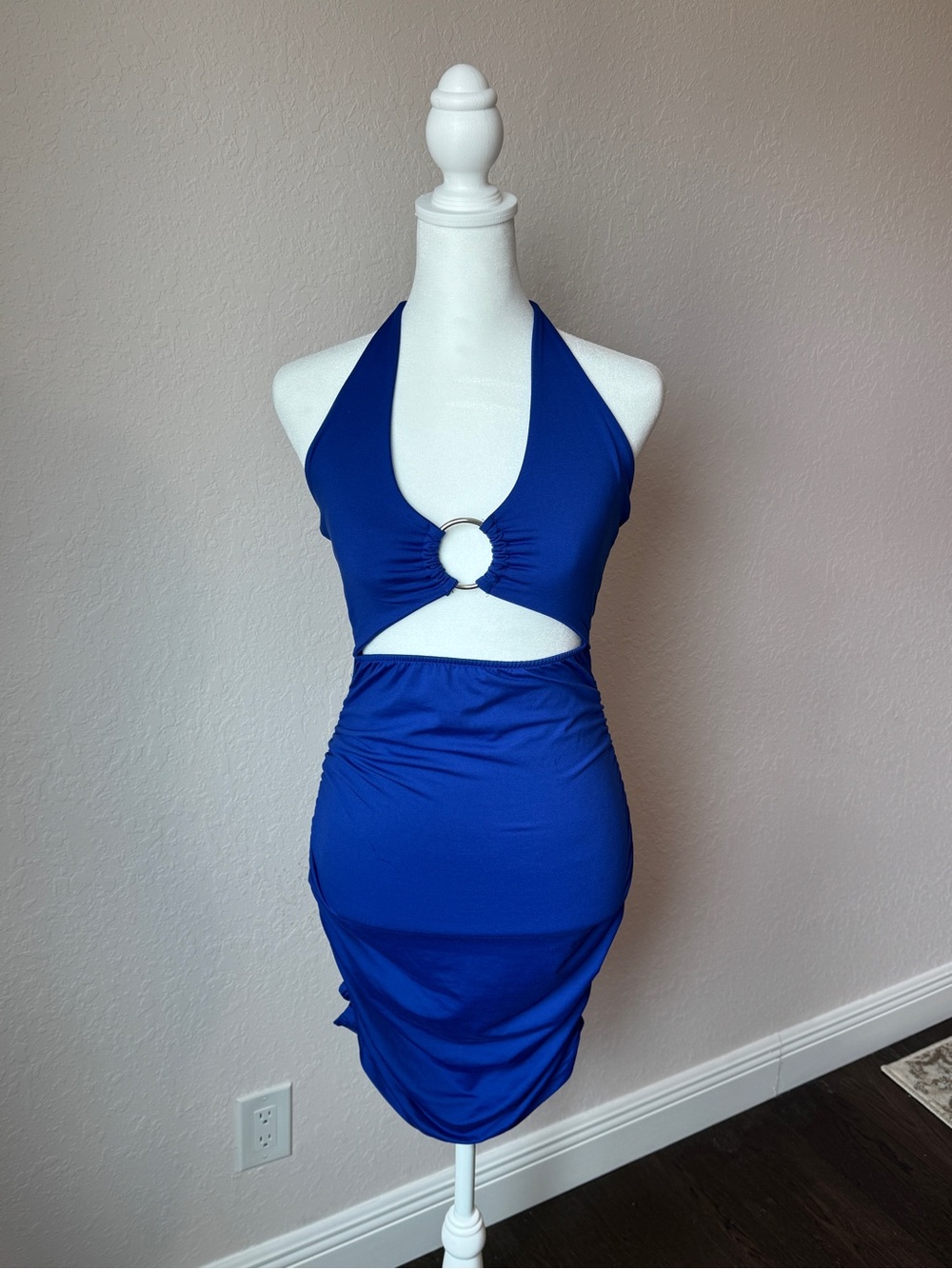 OWO Royal Blue Halter Cutout Mini Dress with Ring Detail Size M